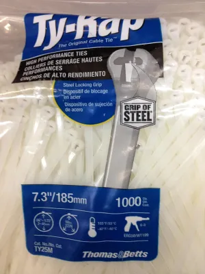 Thomas & Betts TY25M Cable Tie 50lb 7" Natural Nylon with Stainless Steel Locking Device Bulk Pack (