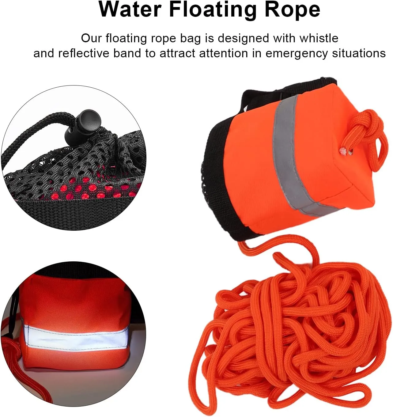 Throw Rope Bag Water,Throw Rope Bag Life Saving Reflective Rope Water Floating Bag Saving Equipment for Water Sports Rescuing (15M)