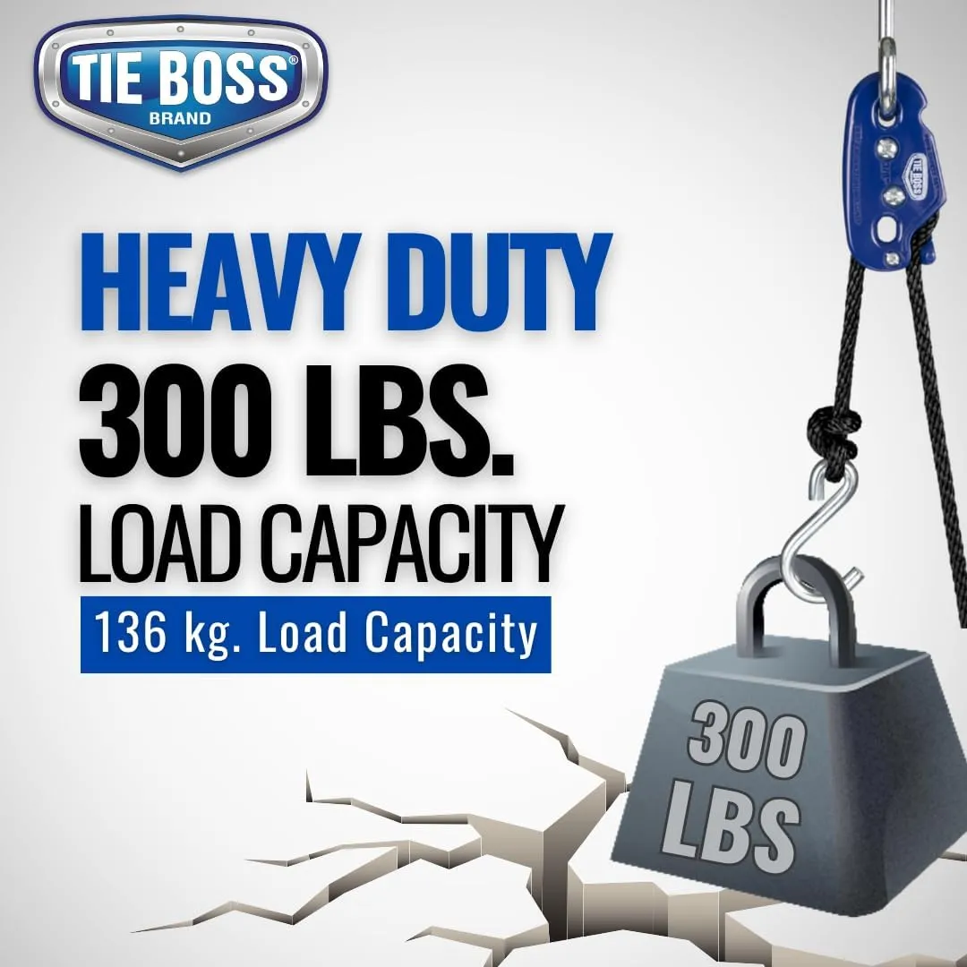 Tie Boss - 3/8 Inch, Heavy Duty, (300 lbs Working Load Limit), Weather Resistant, Tie Down, Rope Tightening System, (w/15 ft Rope) - Blue (Blue)
