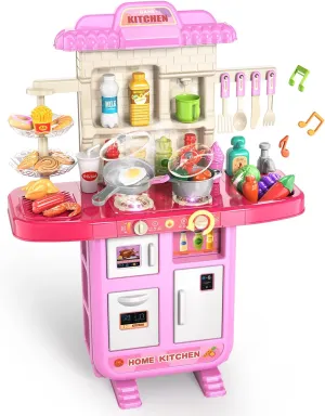 Toddler Kids Kitchen Playset, Play Kitchen Set with Sounds and Lights for Kids 3-5 6-8, Pretend Food Toy Kitchens Christmas Birthday Gifts for Boys & Girls 3 4 5 6 7 8 Years Old