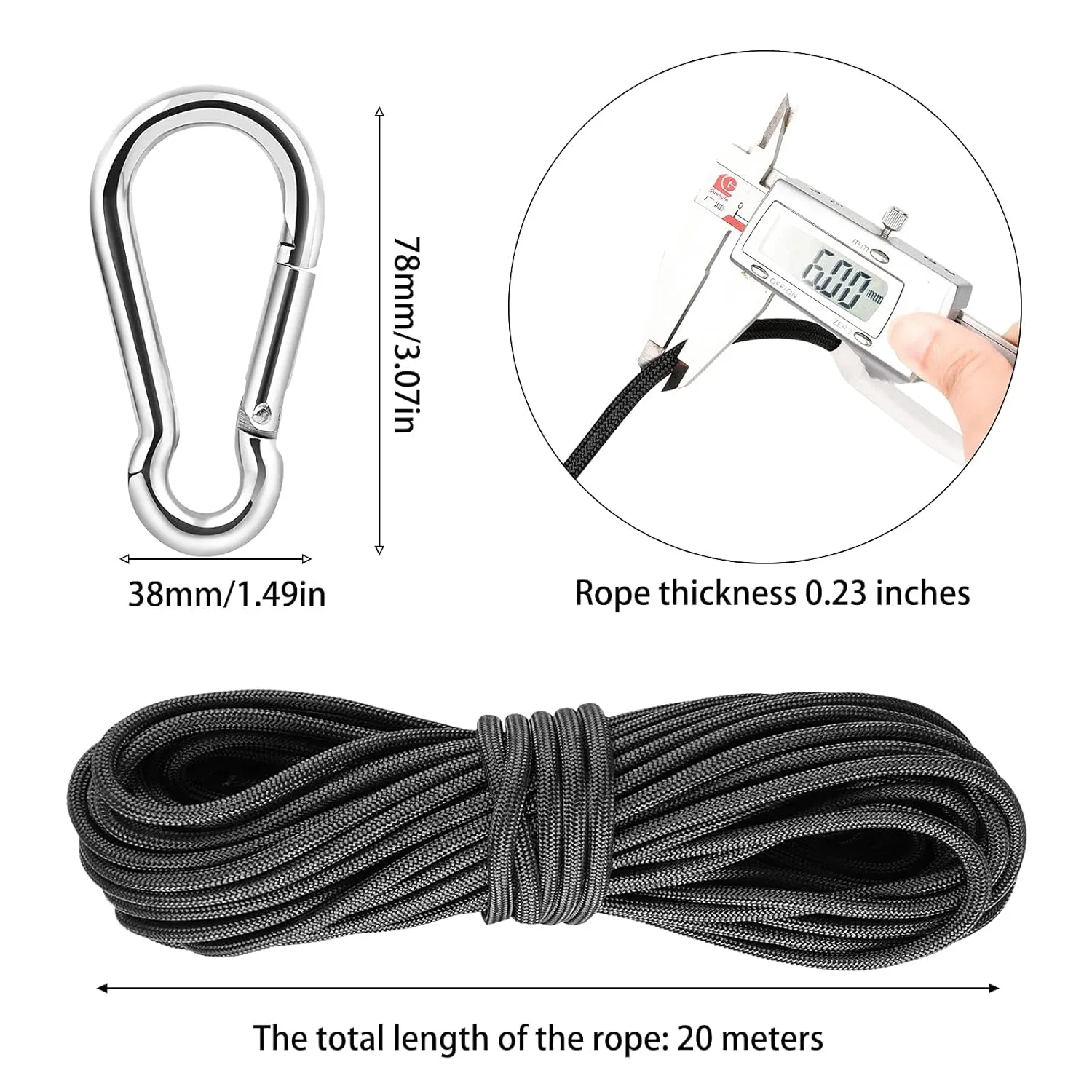TooTaci 34MM U Pulley Block Set, 304 Stainless Steel Pulley System with Rope and Hooks, 2pcs 34MM Swivel Single Pulleys Wheel, 1/4" Nylon Rope 66ft, 4pcs Snap Hook for Indoor Outdoor
