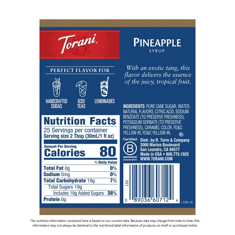 Torani Syrup, Pineapple, 25.4 Ounces (Pack of 4)