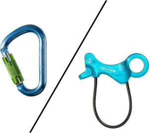 TRANGO Aries Belay Device w/Regulock Autolock Caribiner (Blue, 7.5-11mm Ropes) | Rock Climbing, Rappelling Protection