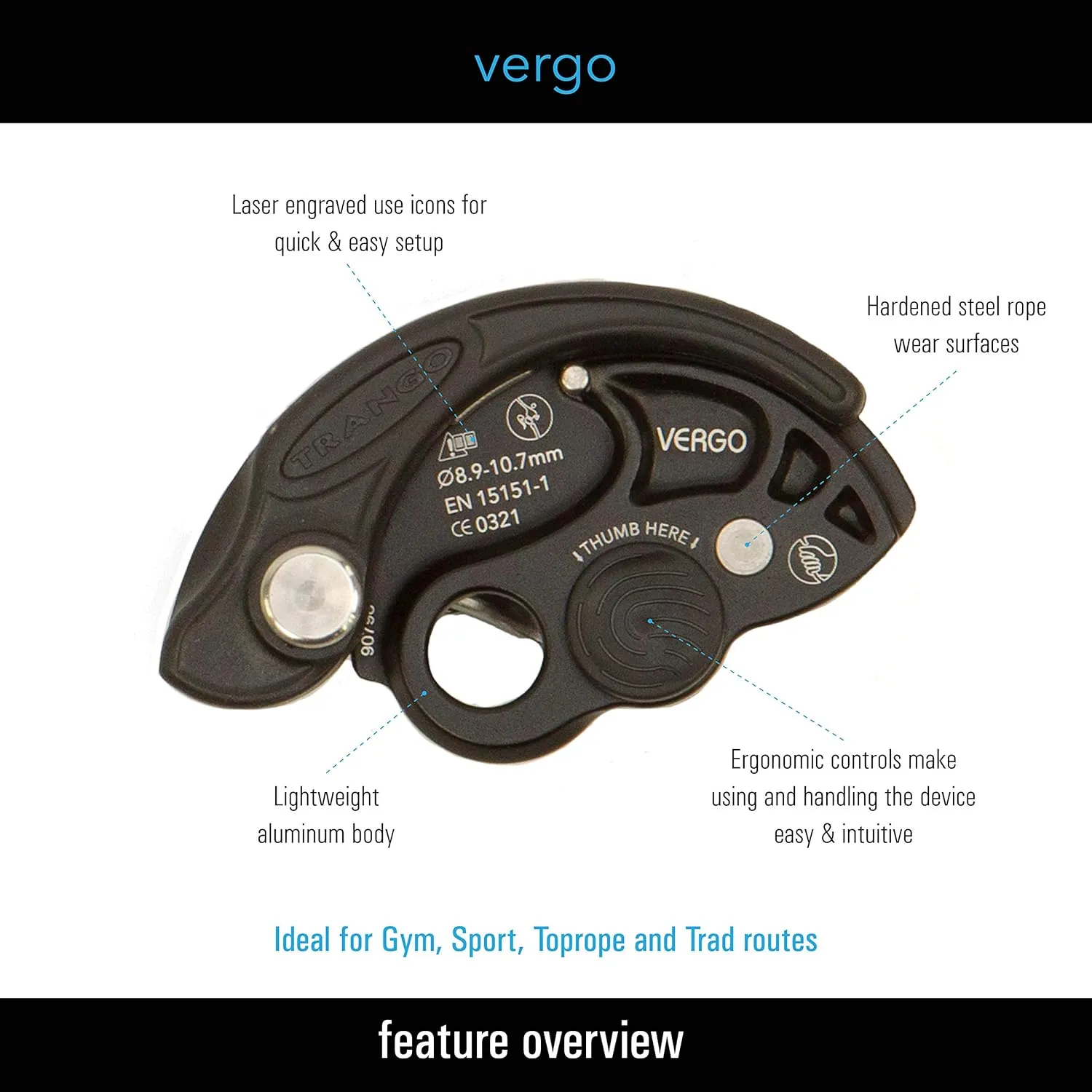 TRANGO Vergo | Assisted Braking Belay Device for Climbing - Lead & Top Belay