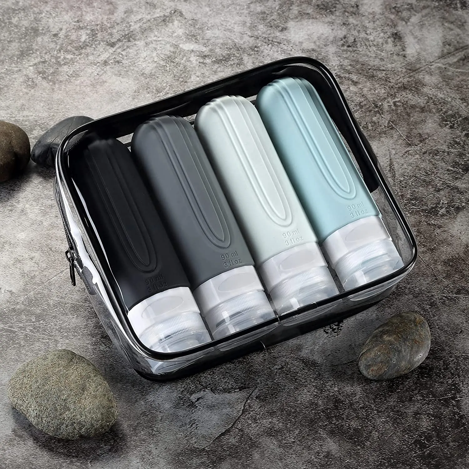 Travel Bottles for Toiletries, Tsa Approved 3Oz Travel Size Containers BPA Free Leak Proof Refillable Liquid Silicone Squeezable Travel Accessories for Shampoo Conditioner Lotion (4 Pack)