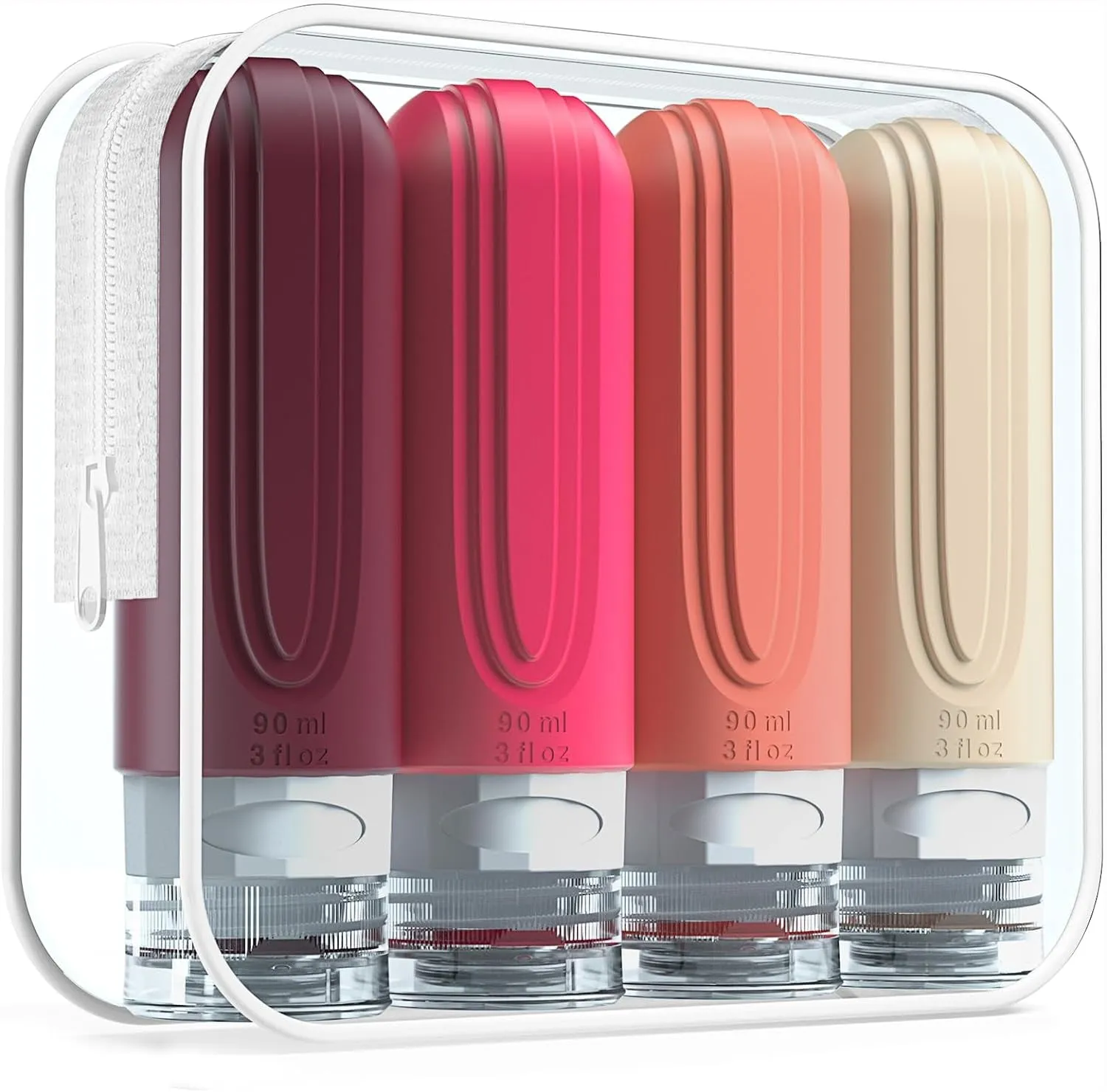 Travel Bottles for Toiletries, Tsa Approved 3Oz Travel Size Containers BPA Free Leak Proof Refillable Liquid Silicone Squeezable Travel Accessories for Shampoo Conditioner Lotion (4 Pack)