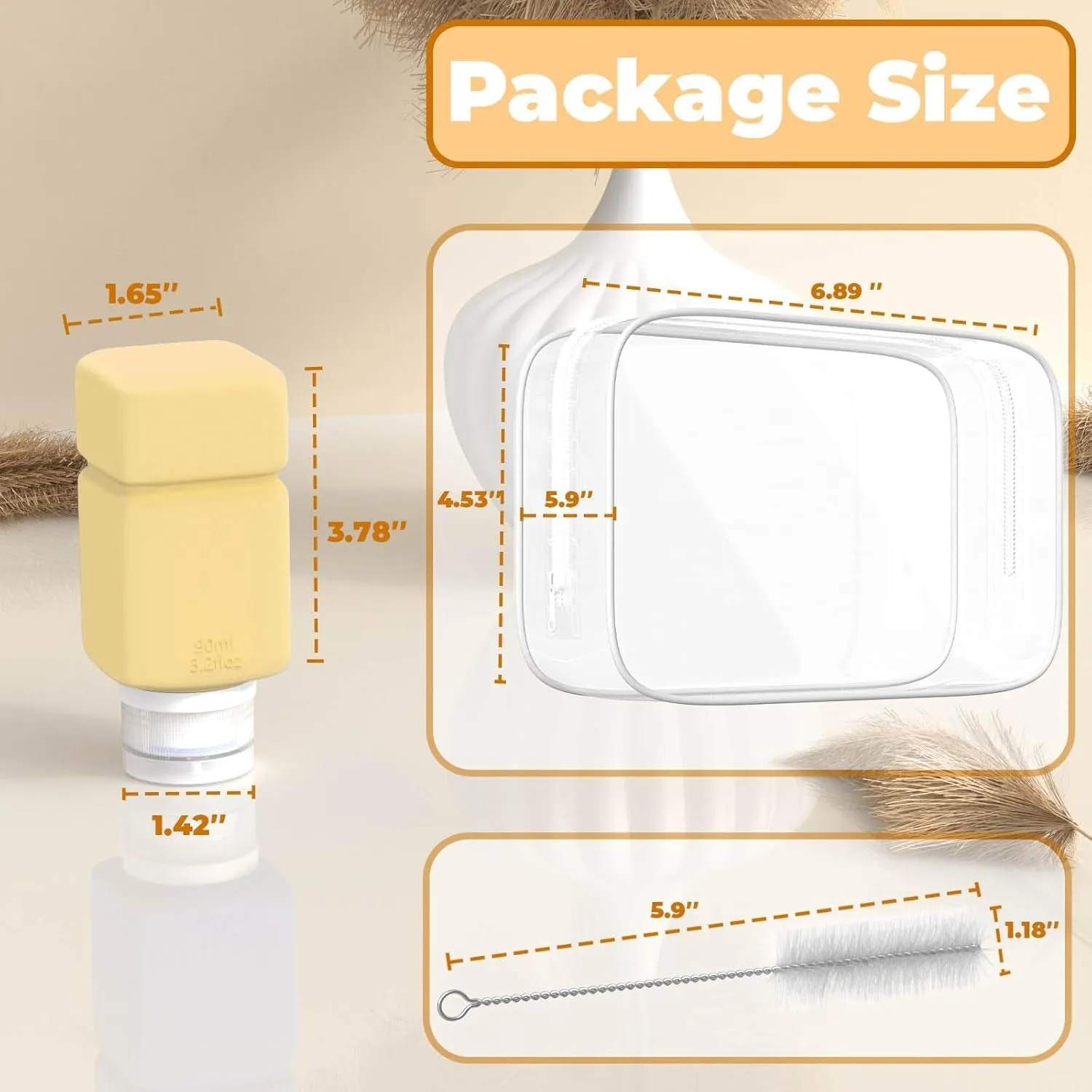 Travel Bottles for Toiletries, TSA Approved Travel Size Containers for Shampoo Conditioner Lotion Body Wash, BPA Free Travel Toiletry Bottles with Clear Toiletry Bag, Cleaning Brush Label (4 Pack)