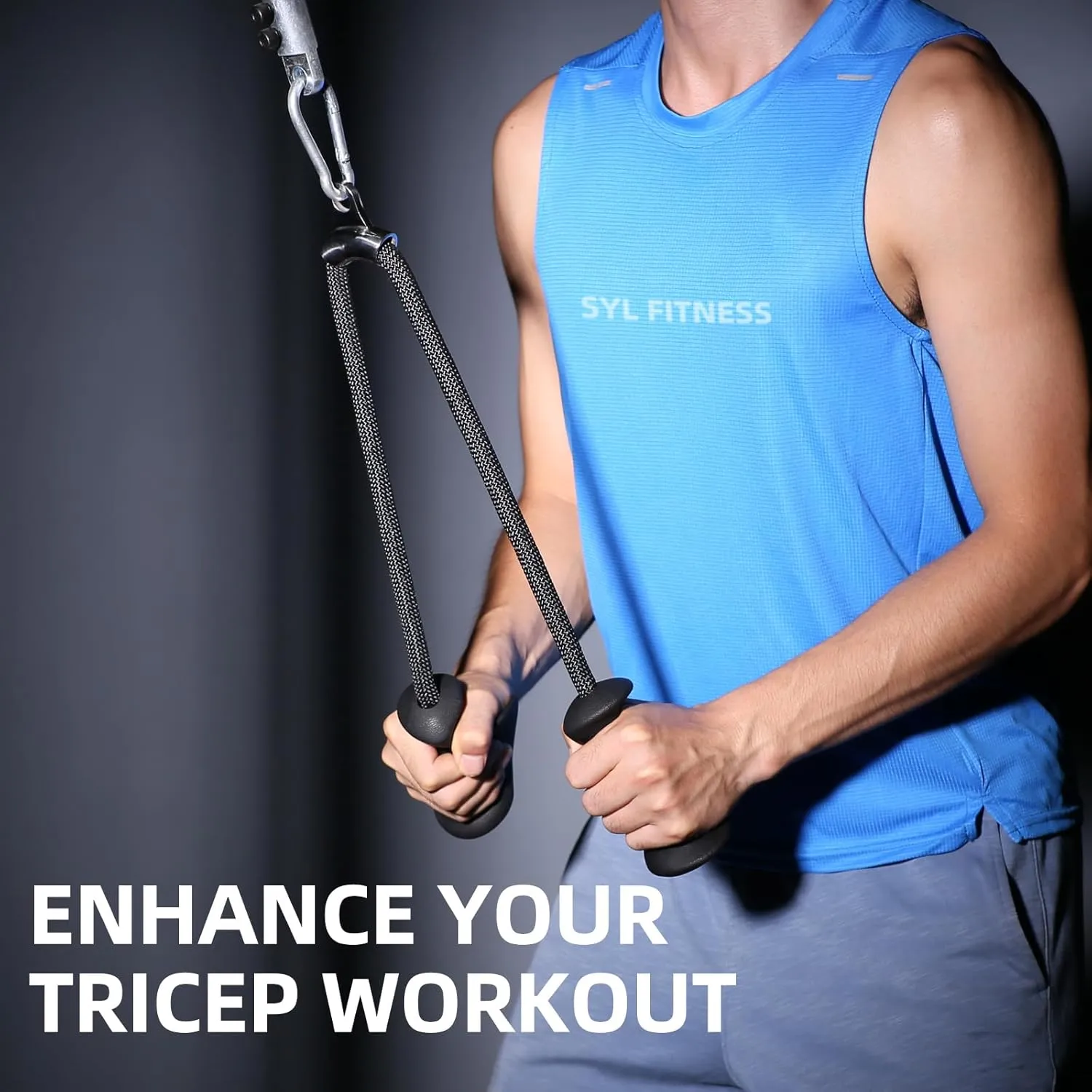 Tricep Rope 27 & 36 inches 2 Colors Fitness Attachment Cable Machine Pulldown Heavy Duty Coated Nylon Rope with Solid Rubber Ends
