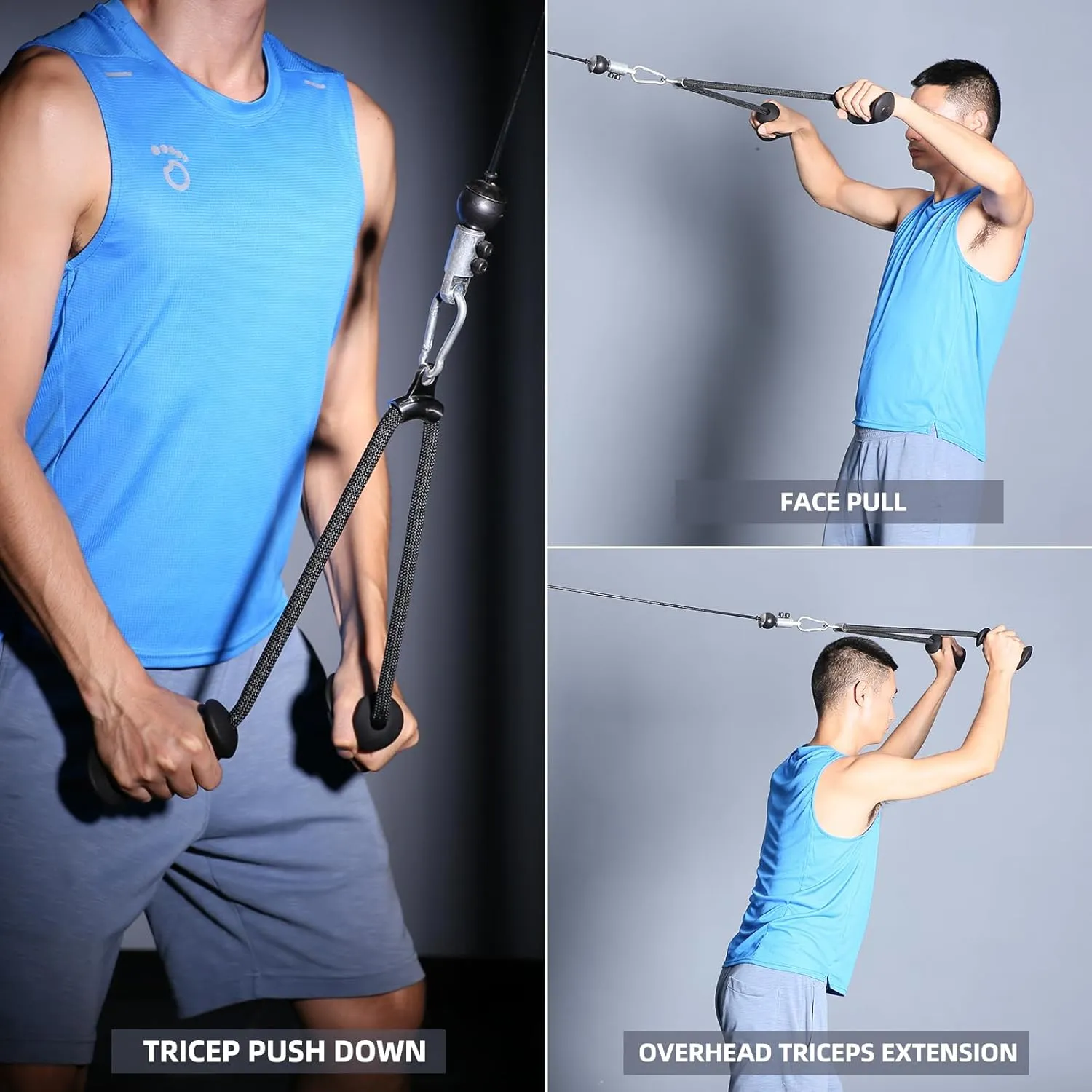 Tricep Rope 27 & 36 inches 2 Colors Fitness Attachment Cable Machine Pulldown Heavy Duty Coated Nylon Rope with Solid Rubber Ends