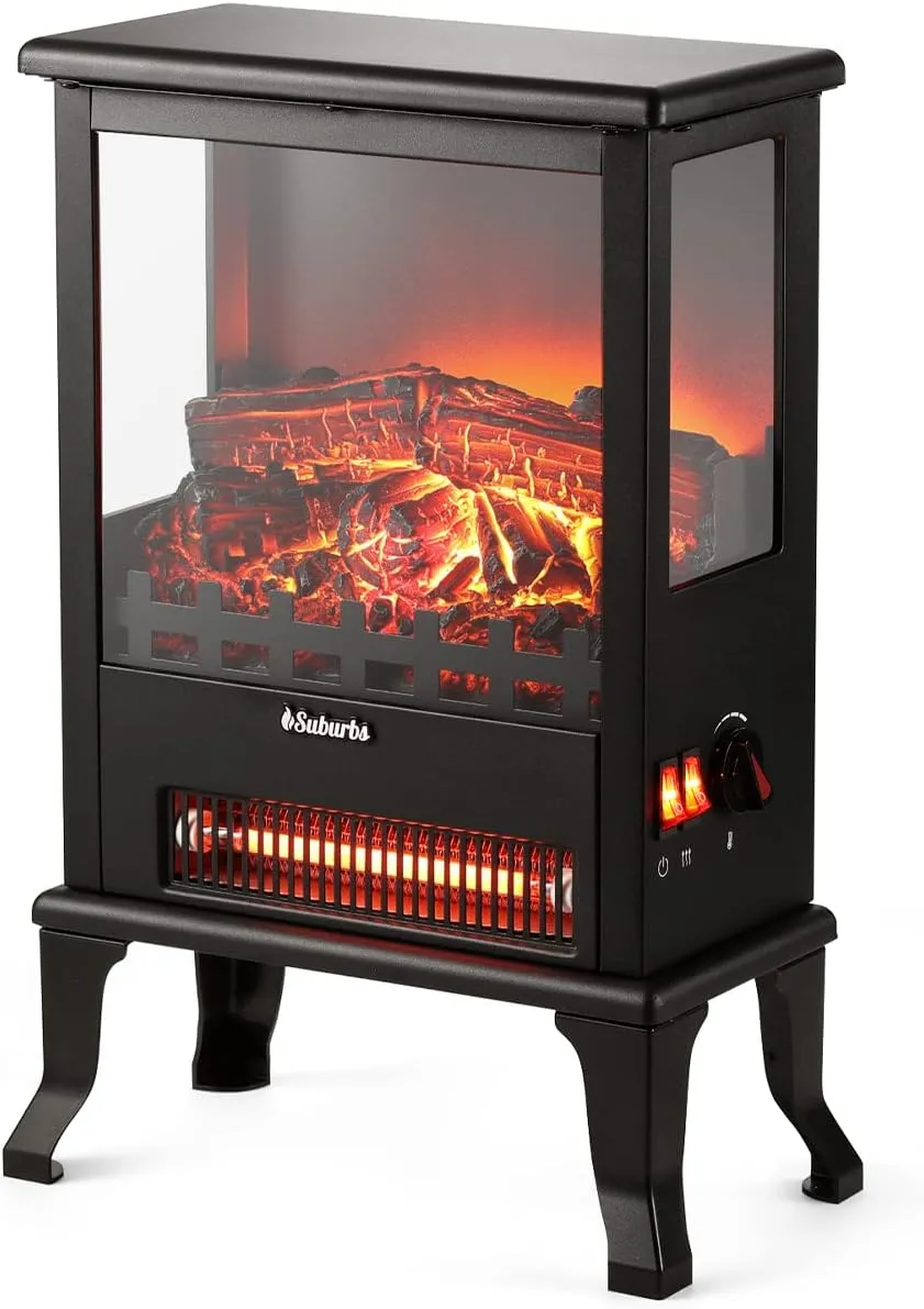 TURBRO Suburbs TS17Q Infrared Electric Fireplace Stove, 19" Freestanding Stove Heater with 3-Sided View, Realistic Flame, Overheating Protection, CSA Certified, for Small Spaces, Bedroom - 1500W