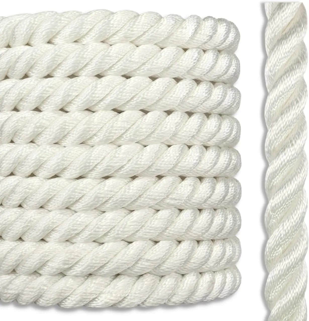 Twisted 100% Nylon Rope | 4 Stage, 3-Strand High-Strength Anchor Line, Dock Line | 3/4 inch x 600 feet (Spool)