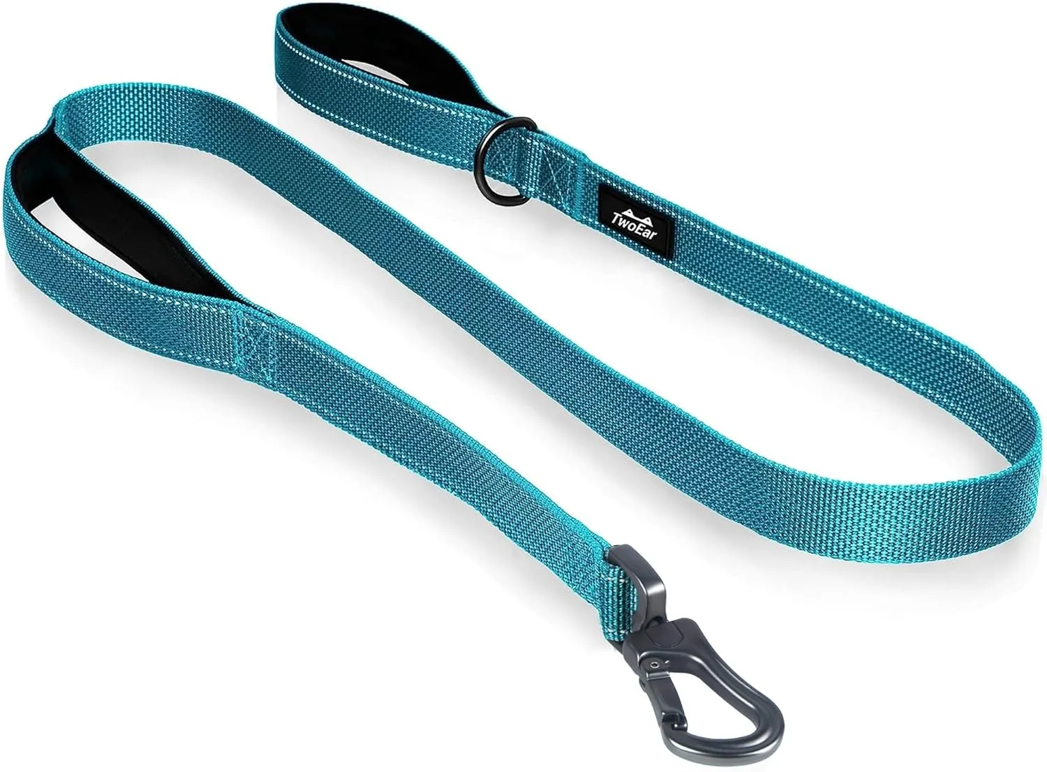 TwoEar 4FT 1IN Strong Blue Dog Leash with 2 Padded Handles, Traffic Handle Extra Control, Comfortable Soft Dual Handle, Auto Lock Hook, Reflective Walking Lead for Small Medium and Large Dogs