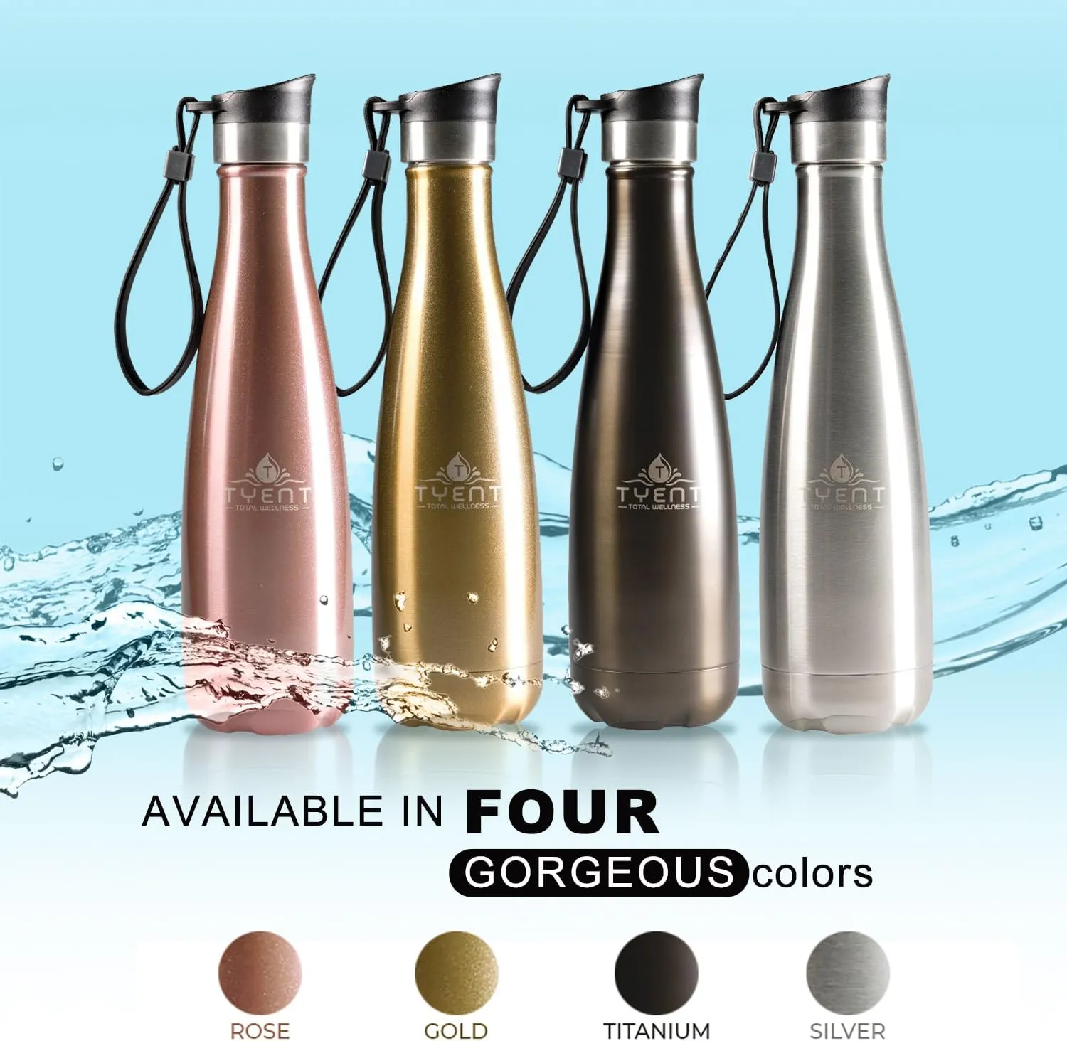 TYENT - Contemporary Drinkware - Insulated Stainless Steel Bottles - Dual Walls - Easy-Sip Cap - Beverages stay Hot or Cold 24 Hours - BPA-Free - Earth-Friendly Reusability - 750ml - Stainless Steel