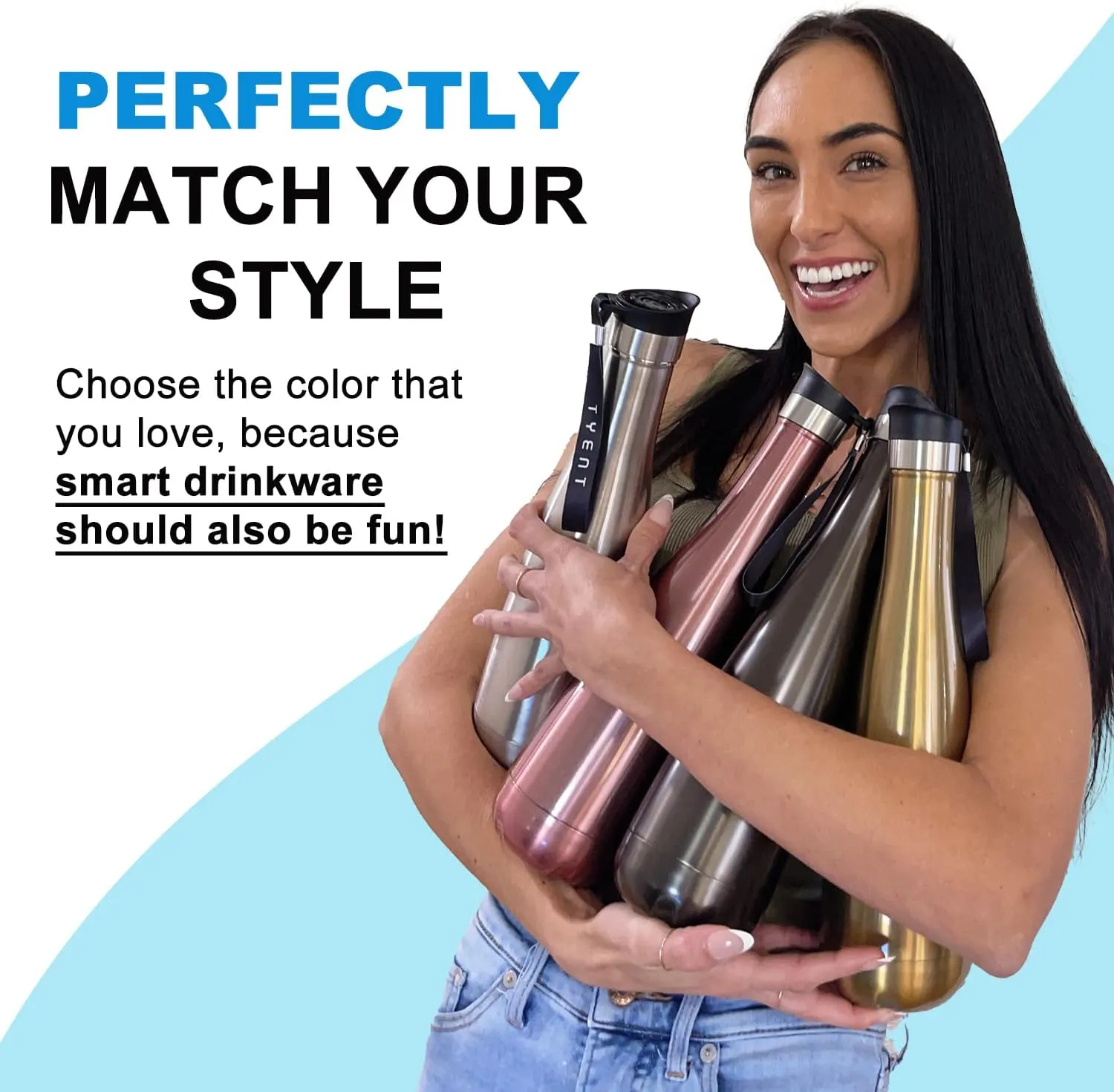 TYENT - Contemporary Drinkware - Insulated Stainless Steel Bottles - Dual Walls - Easy-Sip Cap - Beverages stay Hot or Cold 24 Hours - BPA-Free - Earth-Friendly Reusability - 750ml - Stainless Steel