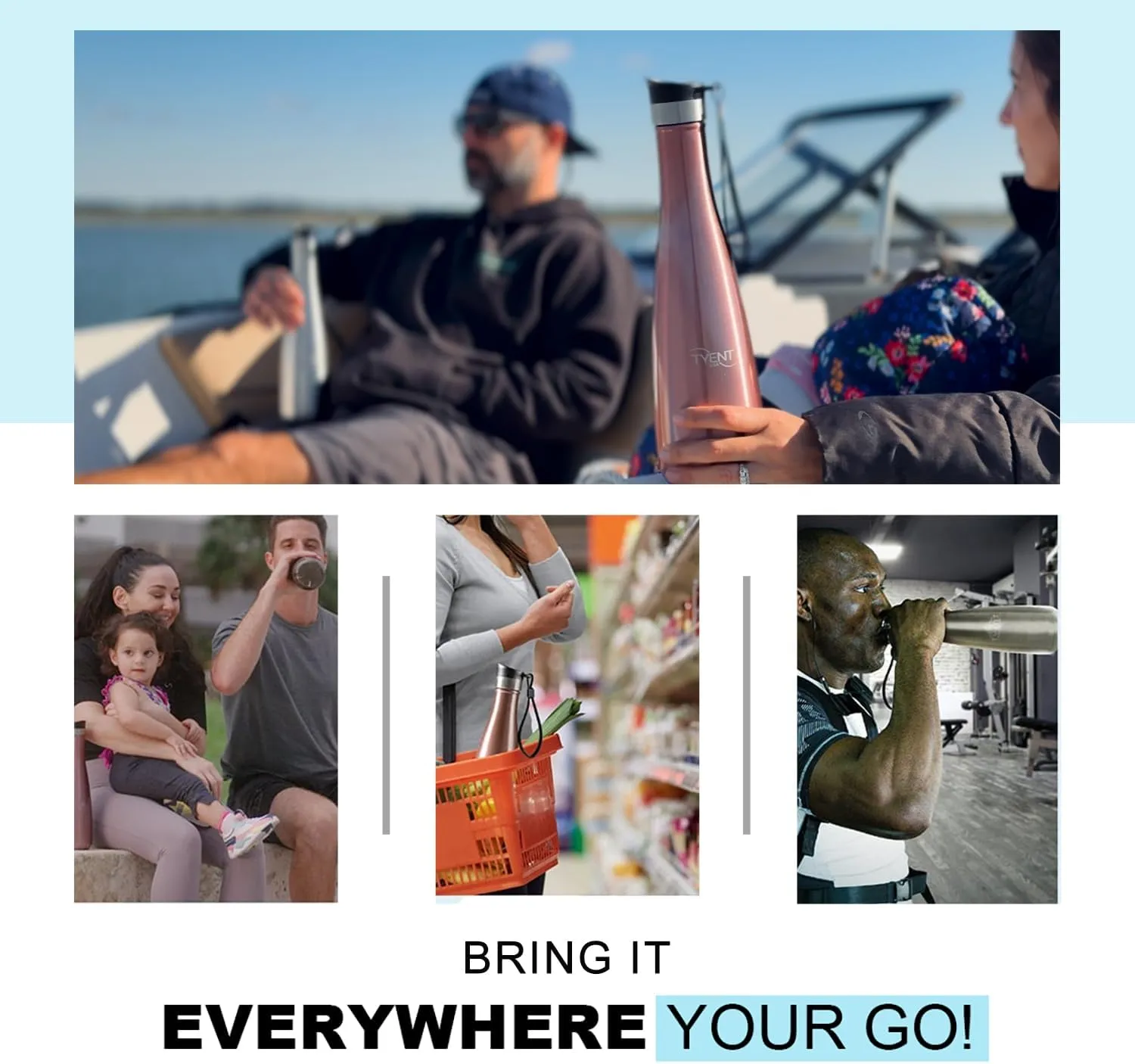 TYENT - Contemporary Drinkware - Insulated Stainless Steel Bottles - Dual Walls - Easy-Sip Cap - Beverages stay Hot or Cold 24 Hours - BPA-Free - Earth-Friendly Reusability - 750ml - Stainless Steel