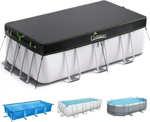 UIRWAY 12x24 FT Rectangular Pool Cover with Reflective Strips for Above Ground Pool, Solar Cover Including Rope Tie and Luminous Ground Nails, Swimming Pool Cover for Rectangular or Oval Frame Pools