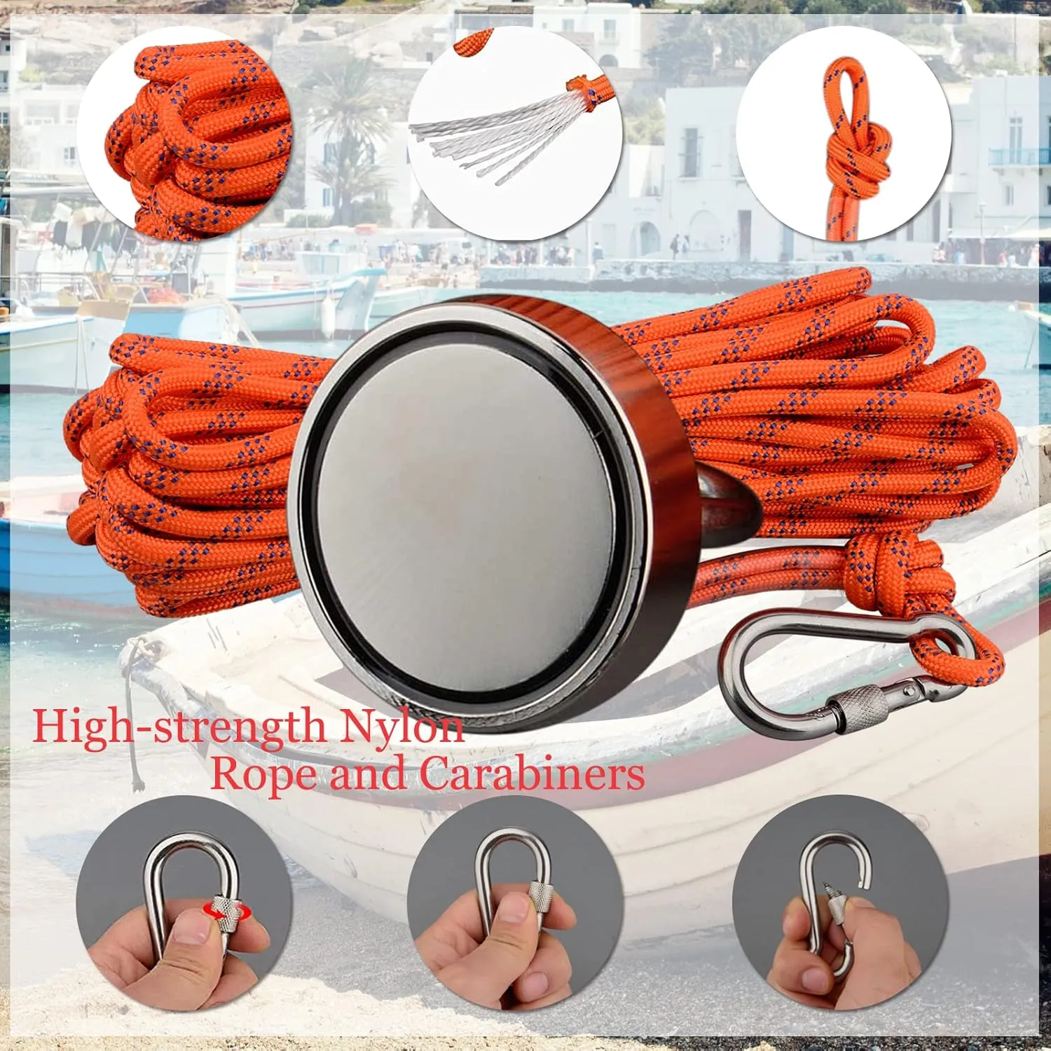 ULIBERMAGNET Fishing Magnet Kit,400LBS Strong Neodymium Magnet with 20M Nylon Rope & Non-Slip Gloves,Large Strong Magnetic Recycling Salvage Treasure Hunt in River, Lake