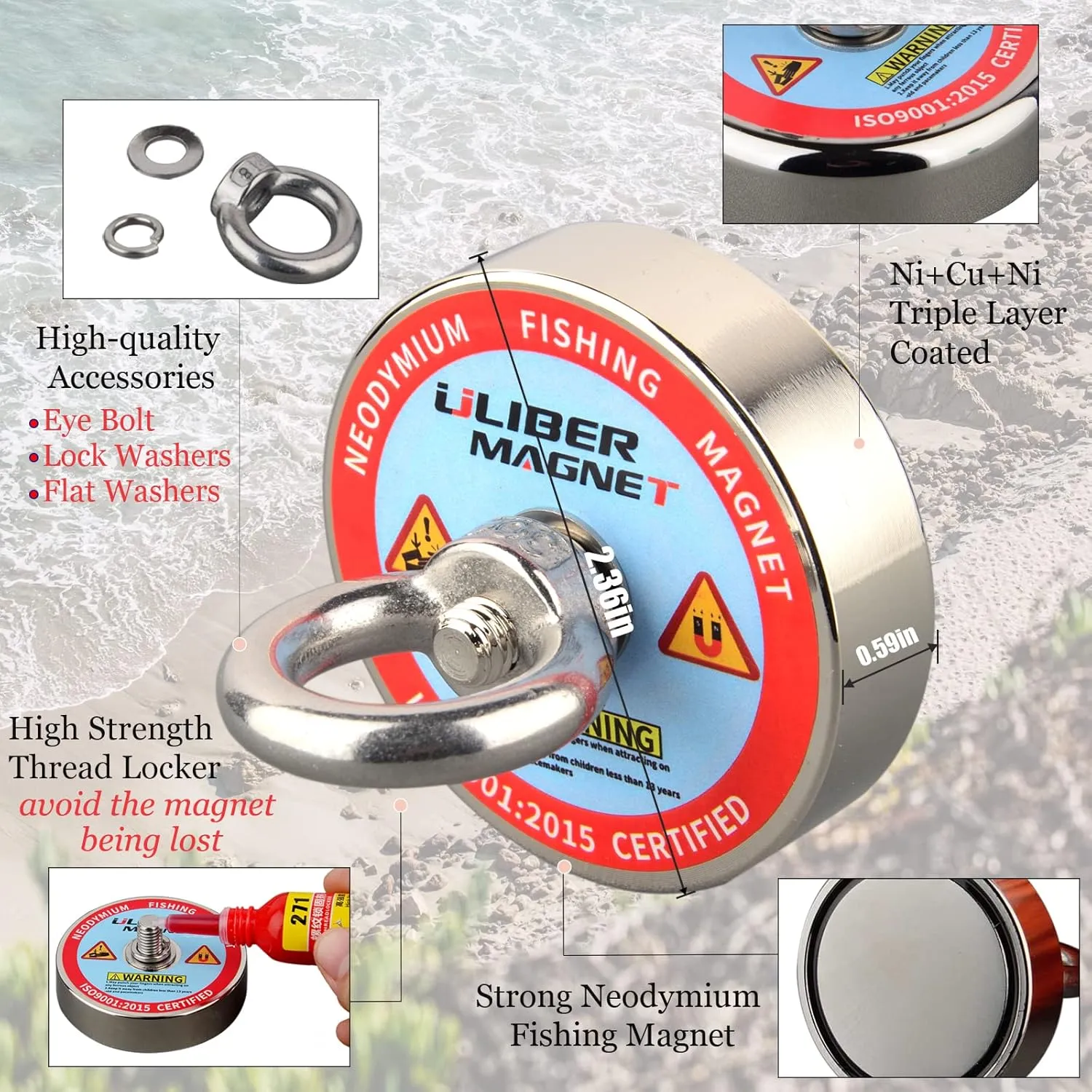 ULIBERMAGNET Fishing Magnet Kit,400LBS Strong Neodymium Magnet with 20M Nylon Rope & Non-Slip Gloves,Large Strong Magnetic Recycling Salvage Treasure Hunt in River, Lake