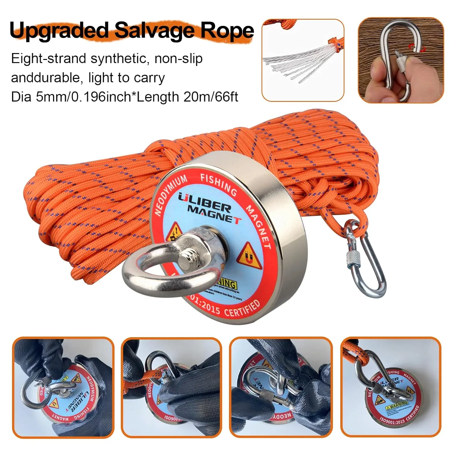 ULIBERMAGNET Fishing Magnet Kit,400LBS Strong Neodymium Magnet with 20M Nylon Rope & Non-Slip Gloves,Large Strong Magnetic Recycling Salvage Treasure Hunt in River, Lake