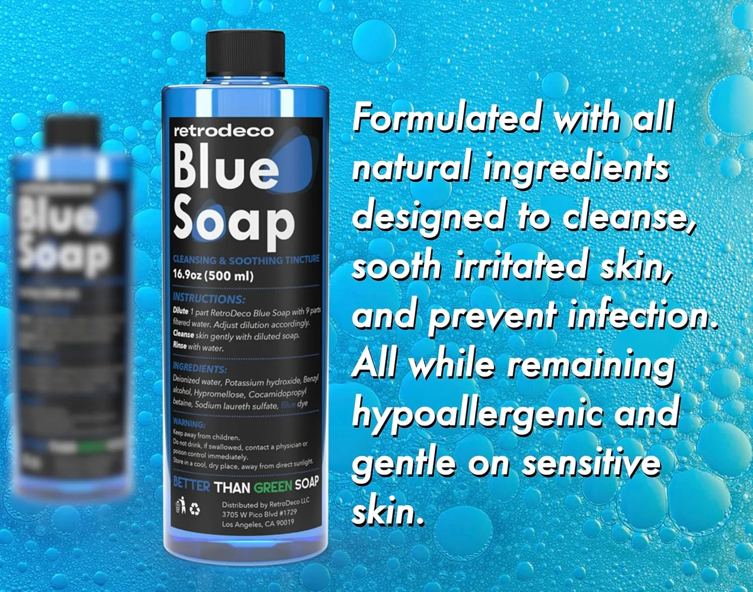Ultra Concentrated 16.9oz Tincture of Blue Tattoo Soap USP: Makes 1.3 Gallons of Blue Soap with XL 16.9oz Squeeze Bottle For Skin and Piercings, Better Than Green Soap