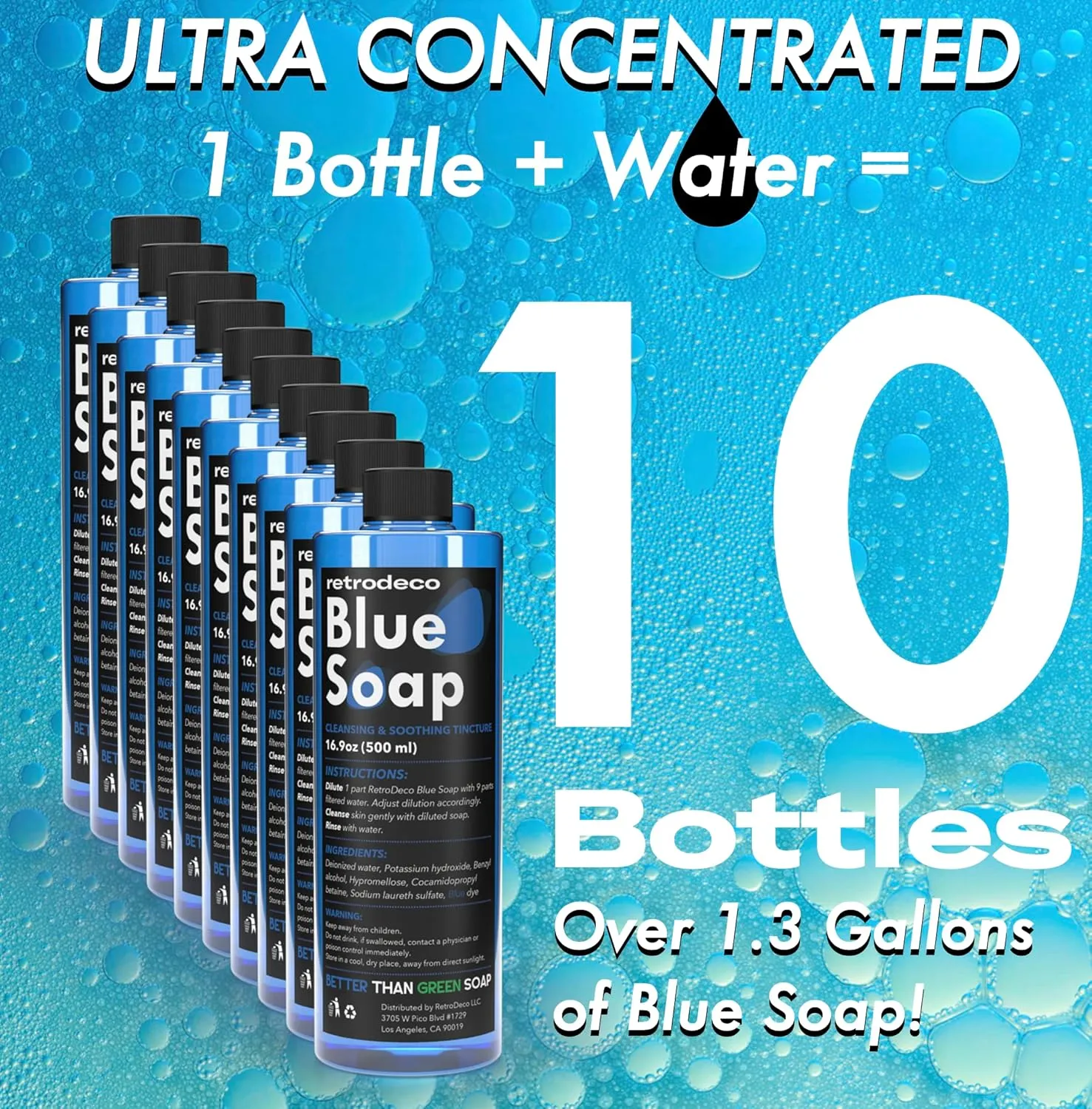Ultra Concentrated 16.9oz Tincture of Blue Tattoo Soap USP: Makes 1.3 Gallons of Blue Soap with XL 16.9oz Squeeze Bottle For Skin and Piercings, Better Than Green Soap