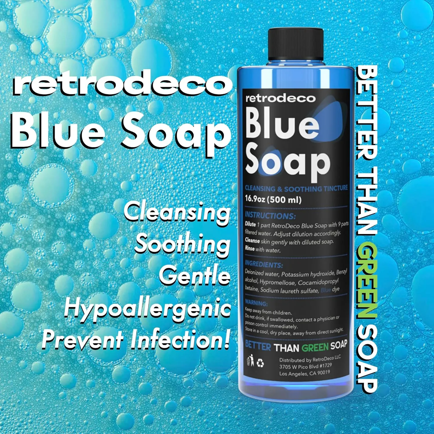 Ultra Concentrated 16.9oz Tincture of Blue Tattoo Soap USP: Makes 1.3 Gallons of Blue Soap with XL 16.9oz Squeeze Bottle For Skin and Piercings, Better Than Green Soap
