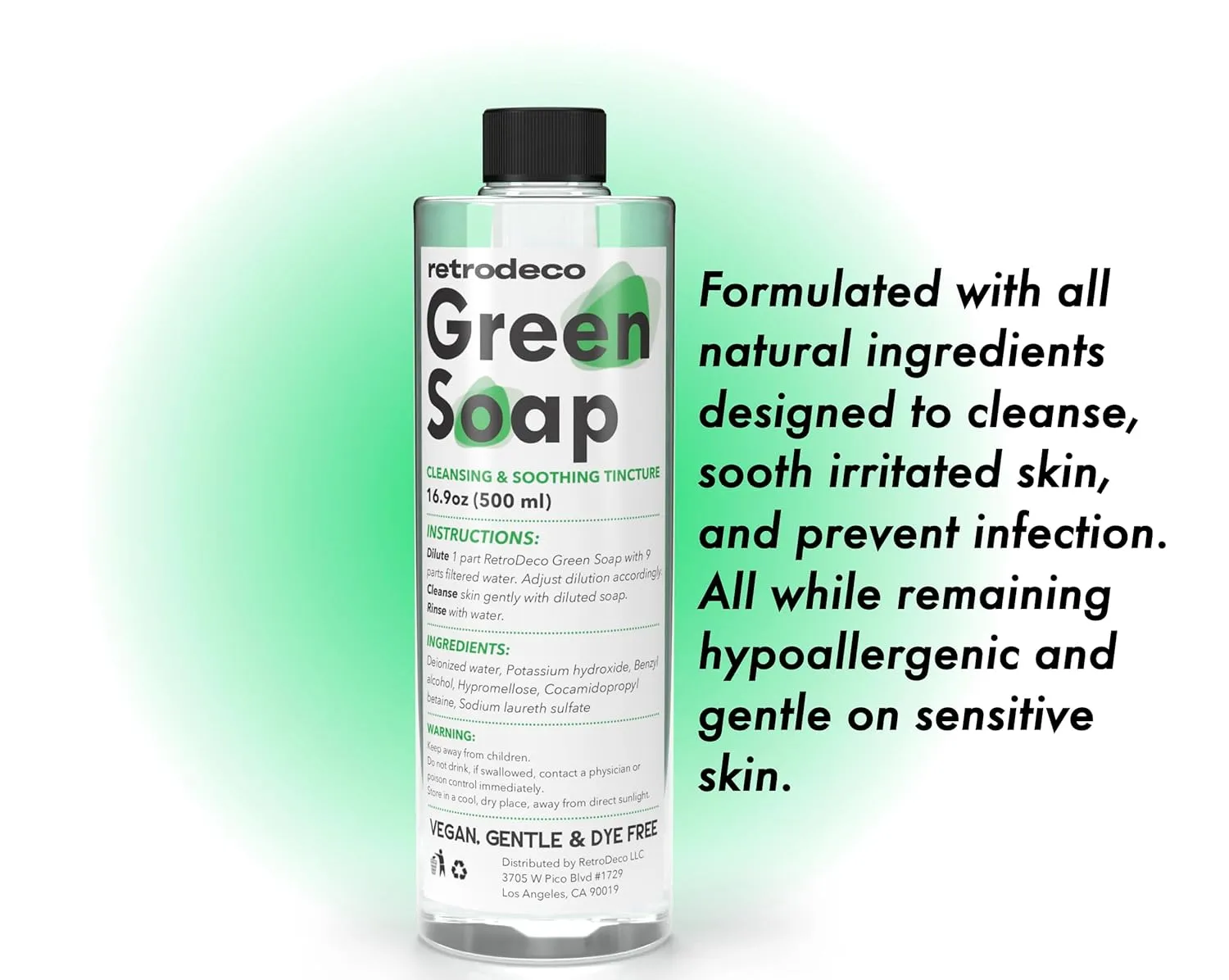 Ultra Concentrated 16.9oz Tincture of Green Tattoo Soap USP: Makes 1.3 Gallons of Green Soap with XL 16.9oz Squeeze Bottle