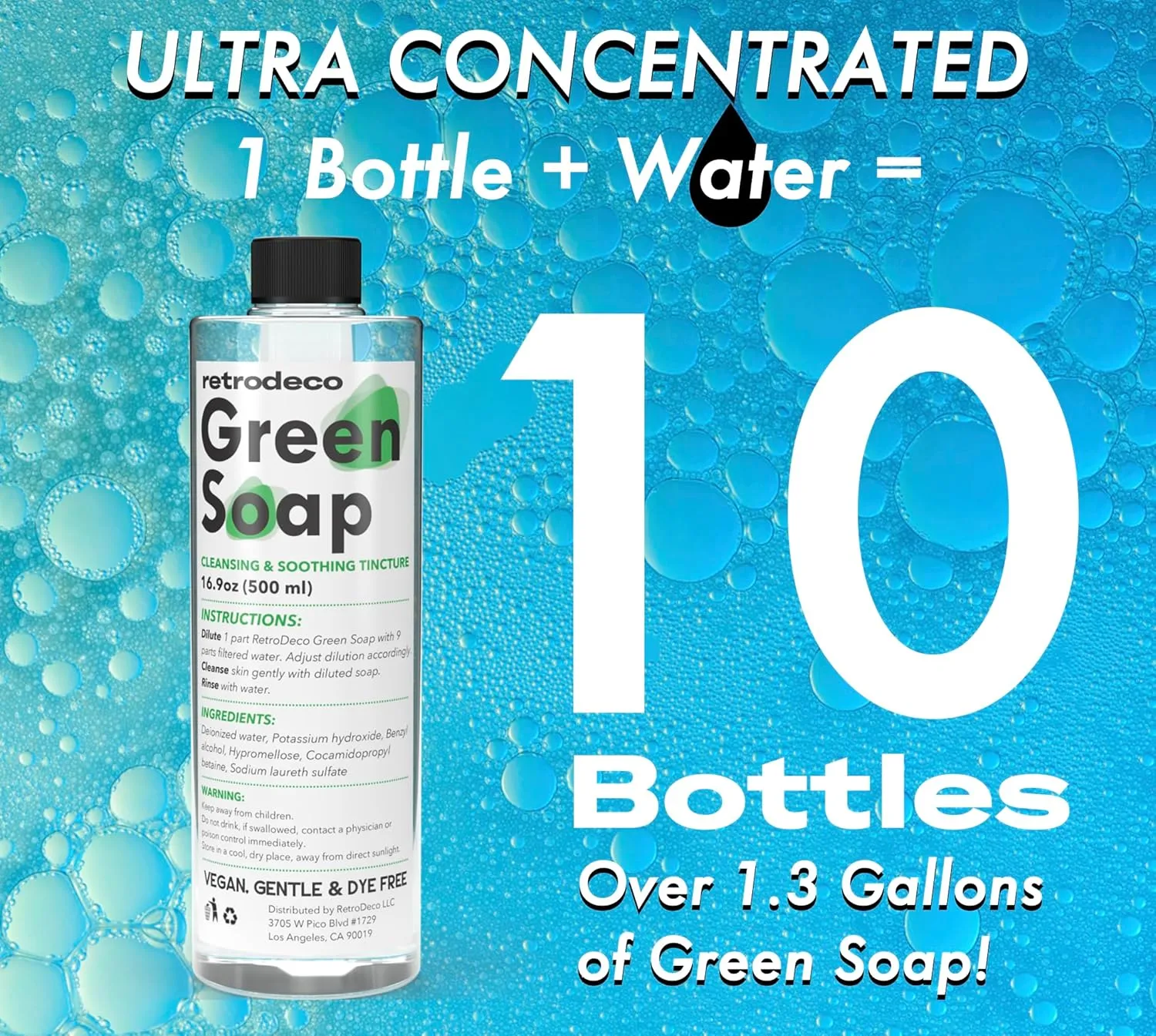 Ultra Concentrated 16.9oz Tincture of Green Tattoo Soap USP: Makes 1.3 Gallons of Green Soap with XL 16.9oz Squeeze Bottle