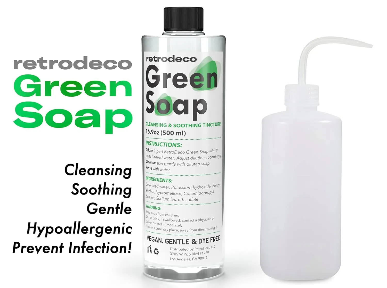 Ultra Concentrated 16.9oz Tincture of Green Tattoo Soap USP: Makes 1.3 Gallons of Green Soap with XL 16.9oz Squeeze Bottle