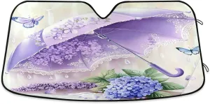 Umbrella with Lace Trim Butterflies Windshield Sunshade Blocks UV Foldable Car Sun Shade Front Keep Your Vehicle Cool Sun Visor 55 x 27.6In
