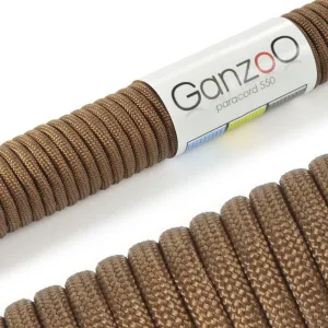 'Universal Survival Rope Made of tear-resistant Parachute Cord/Paracord 550 Core Rope Nylon, 550lbs, Total Length 15 m (50 ft) Colour: Brown – Brand Ganzoo