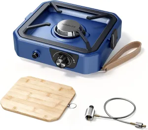 Upgraded WINKIZA Camping Stove Propane with Cutting Board, Portable Propane Camp Stove with 8,000 BTU, Adjustable Burner with Piezo Ignition & Carrying Handle, Portable Gas Stove for Camping, BBQ