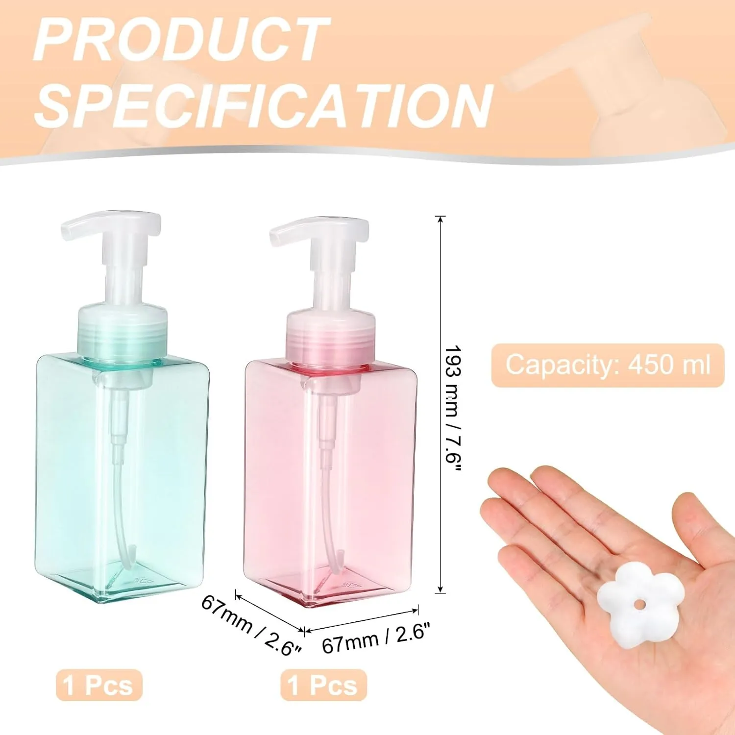 uxcell 4PCS Square Empty Foam Pump Bottle, 450ml Travel Foam Soap Dispenser Empty Refillable Plastic Pump Bottle for Lash Shampoo, Hand Soap, Facial Lotion(9" Clear Pink/Clear Blue)