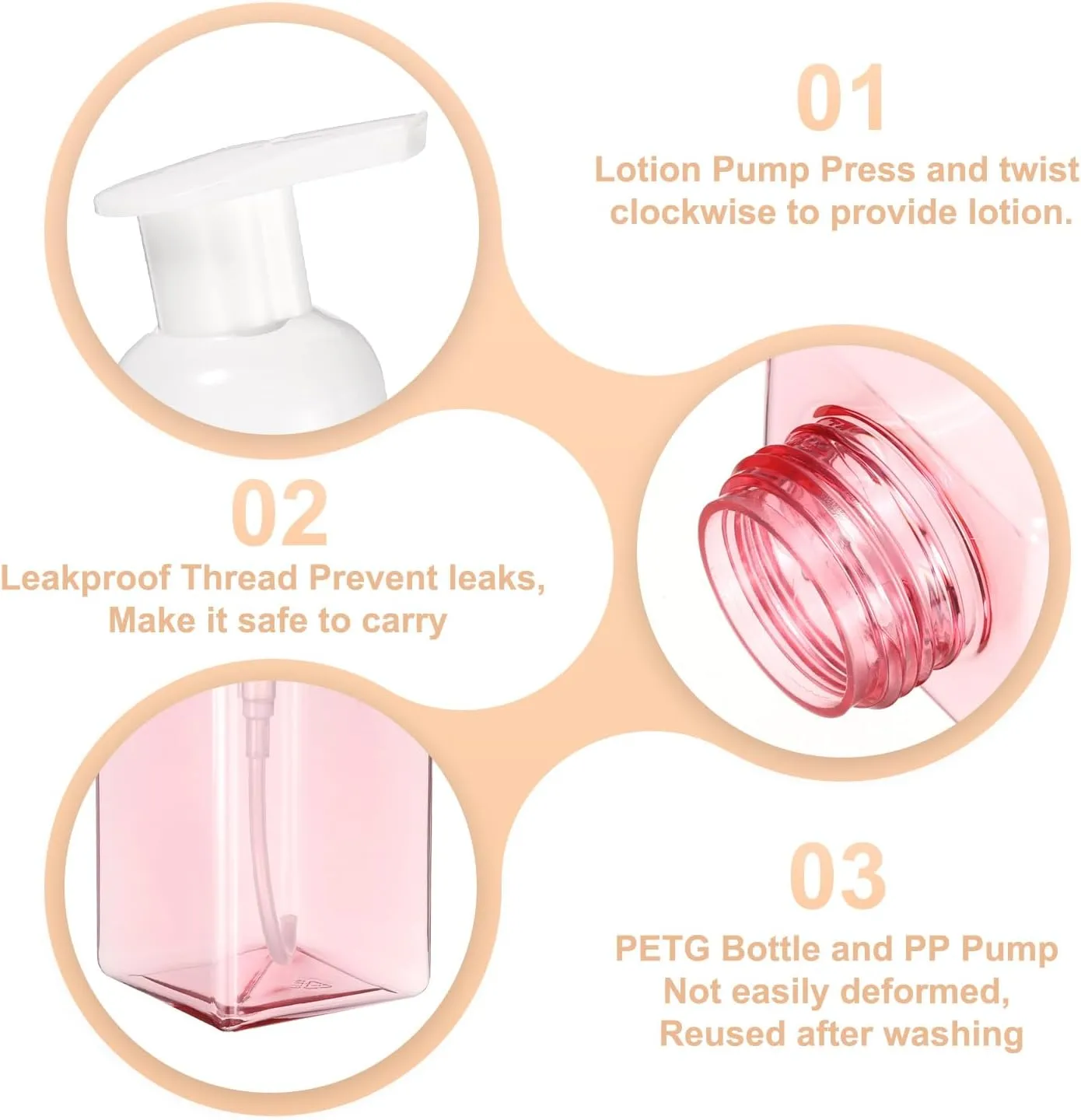 uxcell 4PCS Square Empty Foam Pump Bottle, 450ml Travel Foam Soap Dispenser Empty Refillable Plastic Pump Bottle for Lash Shampoo, Hand Soap, Facial Lotion(9" Clear Pink/Clear Blue)