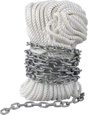 VEVOR Anchor Rode and Chain, 15' x 5/16" Boat Anchor Chain, 1/2" x 200' Nylon Rope, 2.2T Chain Tension Galvanized Steel Chain, Windlass-Grade Three Strand Twist Nylon, Anchor Chain for Boats, Ships