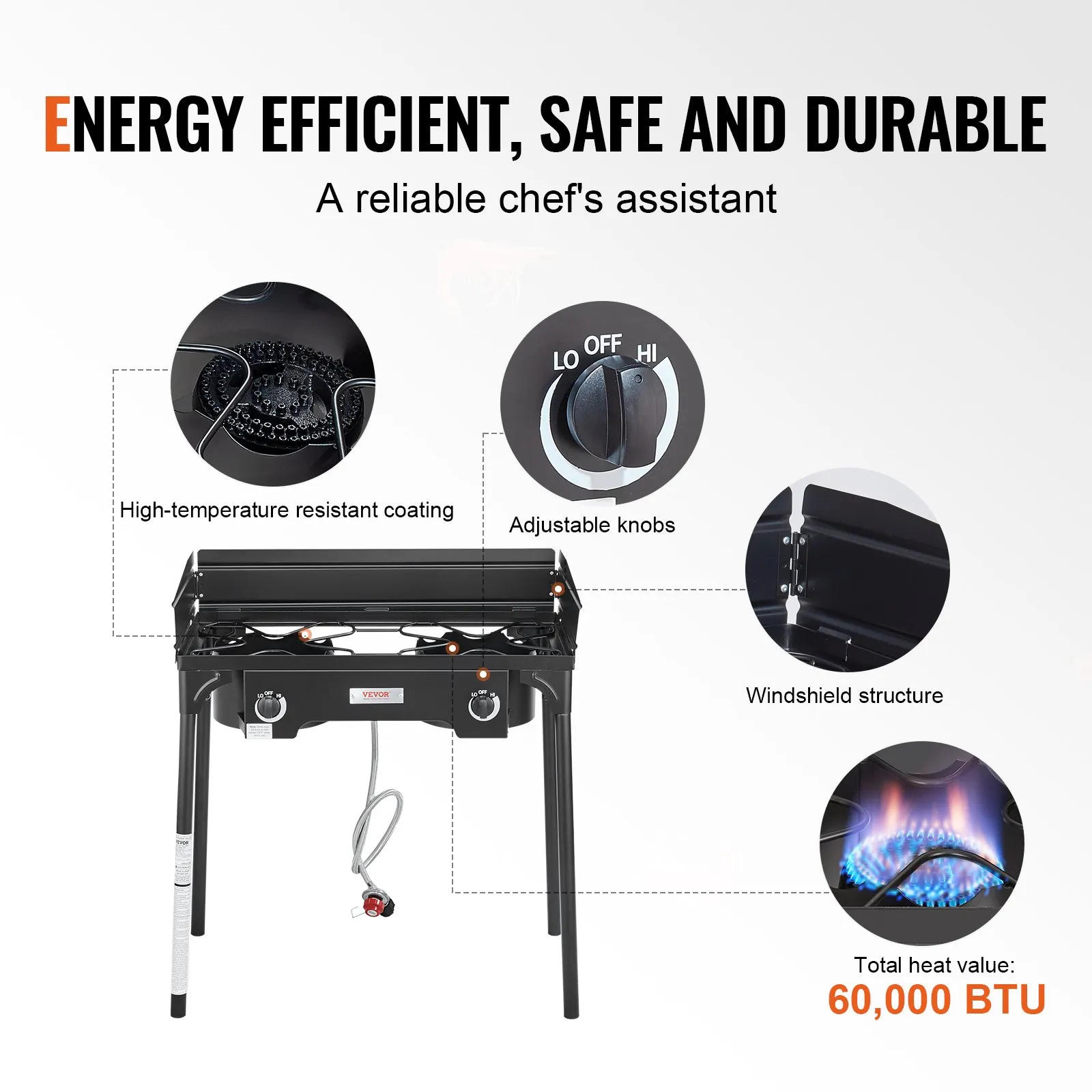 VEVOR Double Burner Outdoor Camping Stove, 60,000-BTU Cooking Stove