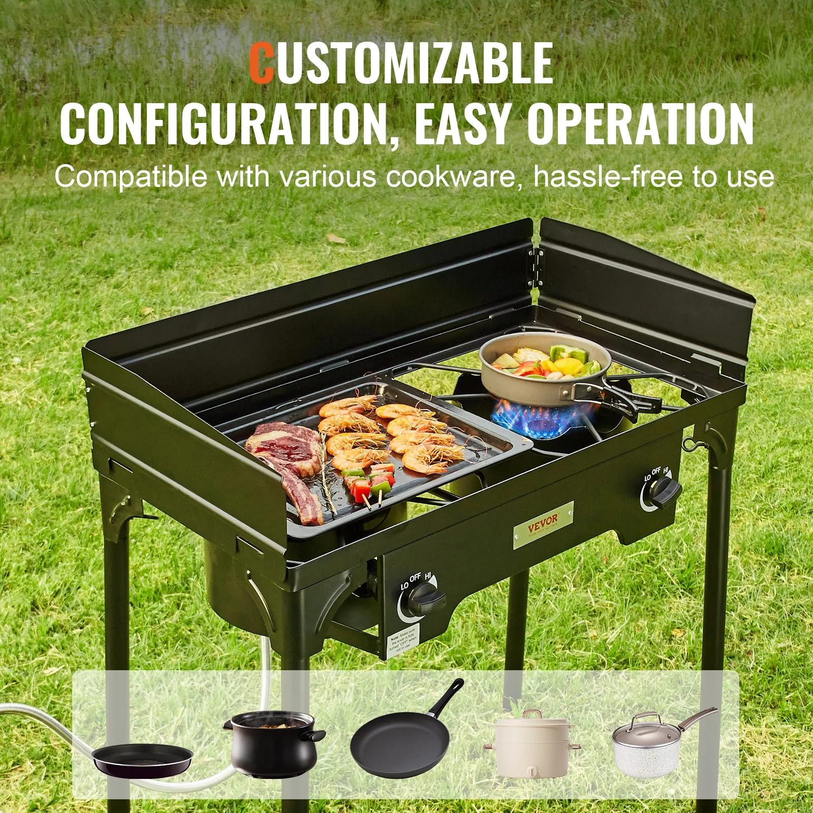 VEVOR Double Burner Outdoor Camping Stove, 60,000-BTU Cooking Stove
