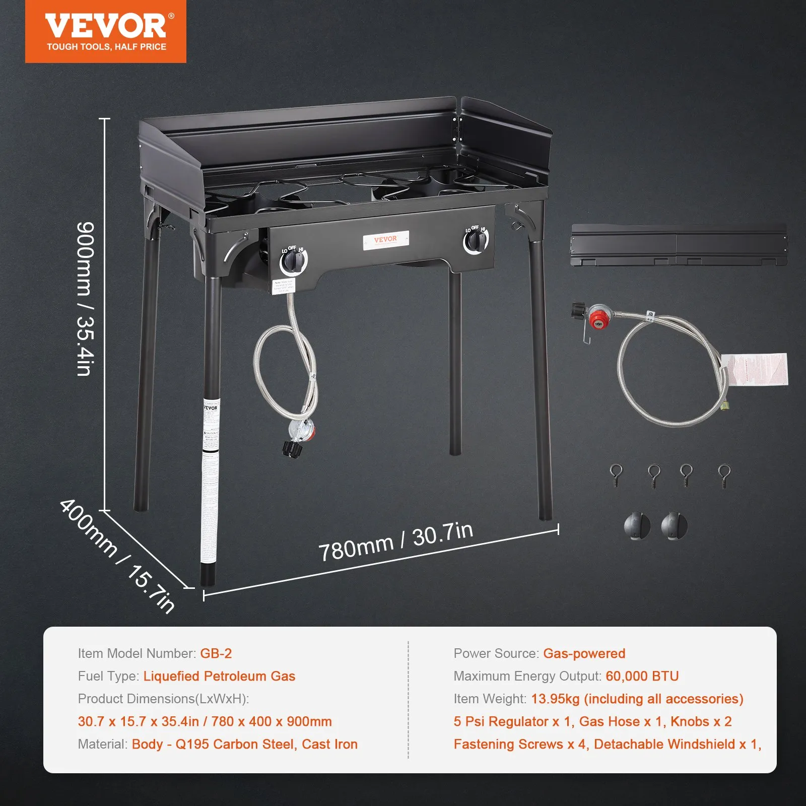 VEVOR Double Burner Outdoor Camping Stove, 60,000-BTU Cooking Stove