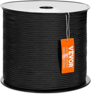 VEVOR Durable Nylon Cord, 3/16 inch x 1000 ft, 32-Strand Design, 720 LBS Load Capacity, Multi-Purpose Rope for Outdoor Adventures, Tree Work, and Emergency Situations, Black
