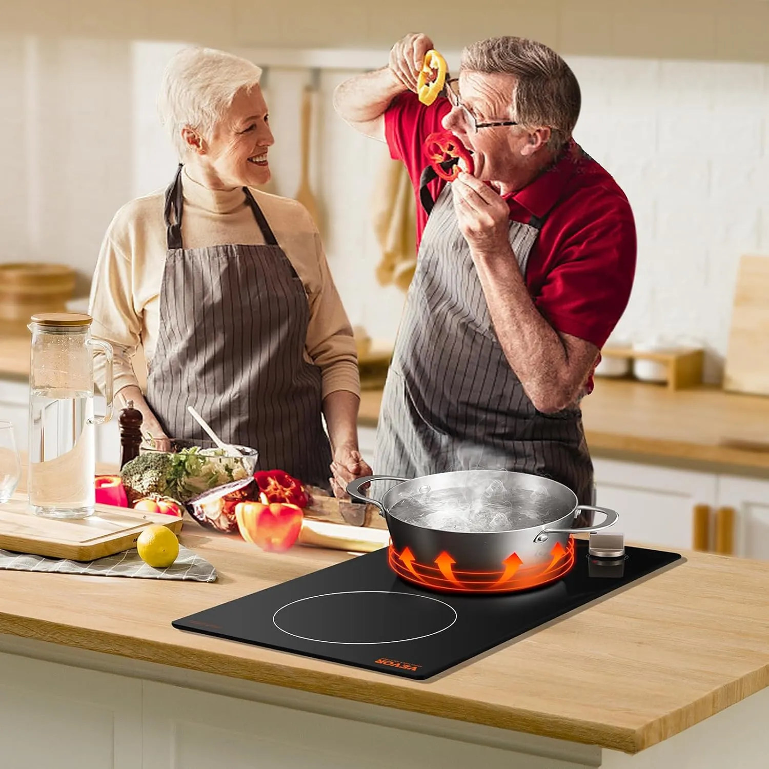VEVOR Induction Cooktop, 3500W Electric Countertop Burner, 2 Burner Knob Control Stove, Built-in Induction Cooktop with 12 Temperature Settings, Glass Surface, Auto Shut-Off