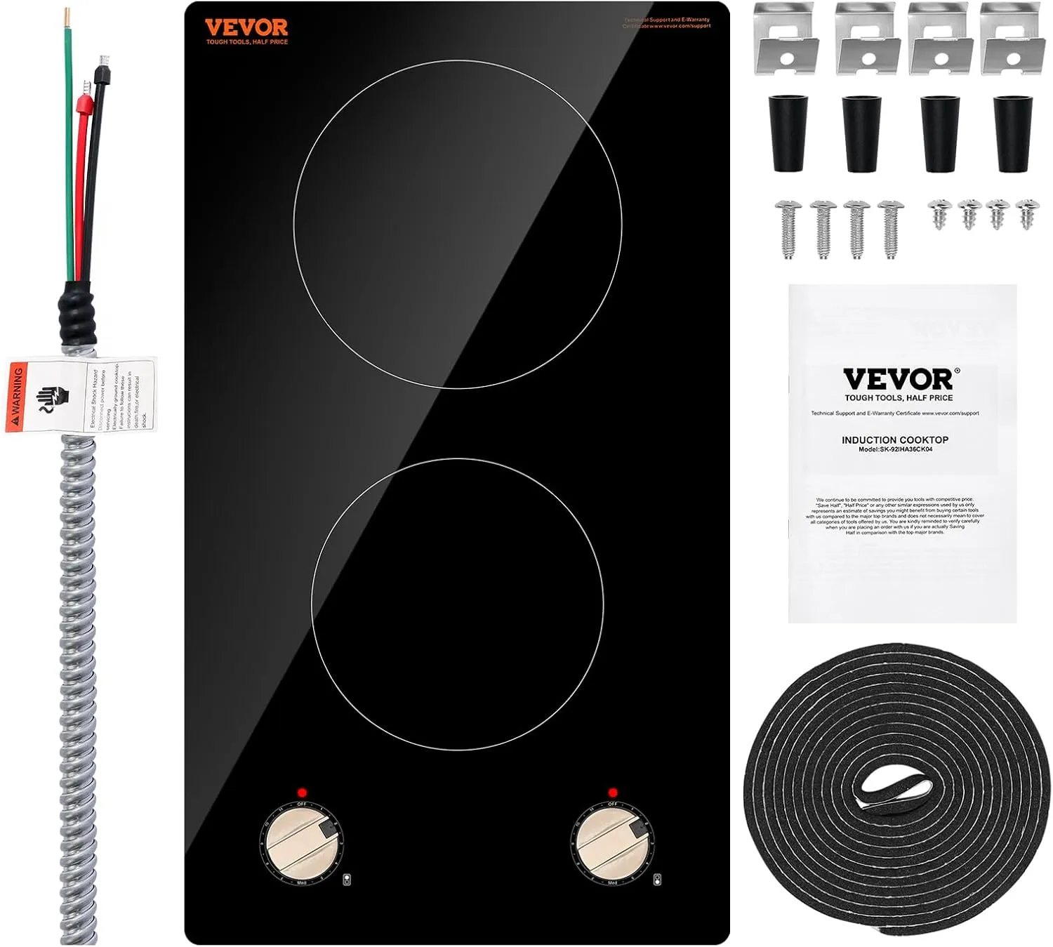 VEVOR Induction Cooktop, 3500W Electric Countertop Burner, 2 Burner Knob Control Stove, Built-in Induction Cooktop with 12 Temperature Settings, Glass Surface, Auto Shut-Off
