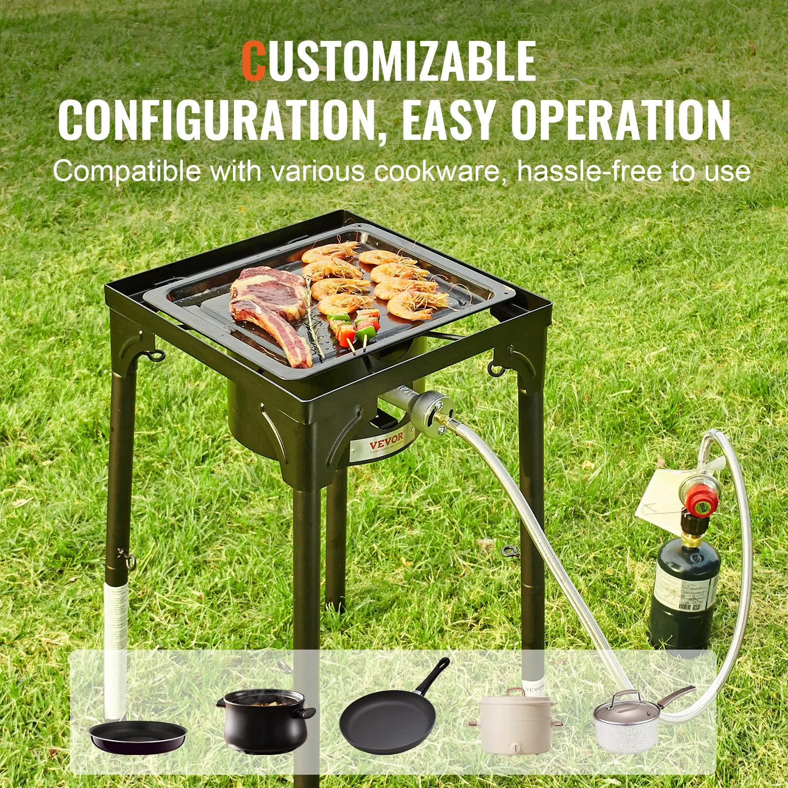 VEVOR Single Burner Outdoor Camping Stove - Heavy Duty Carbon Steel Gas Cooker