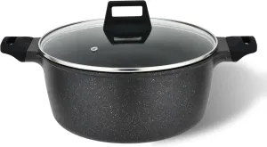Vivicreate cast aluminum stock pot pan with lid, Marble color non stick coating, stainless steel bottom, long handle with rubber coating, dishwasher machine (11 INCH)