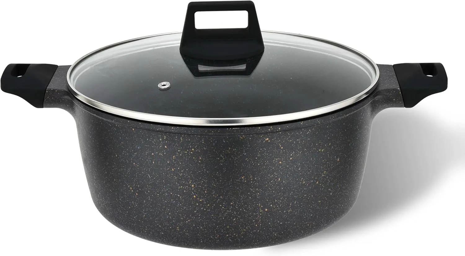 Vivicreate cast aluminum stock pot pan with lid, Marble color non stick coating, stainless steel bottom, long handle with rubber coating, dishwasher machine (11 INCH)