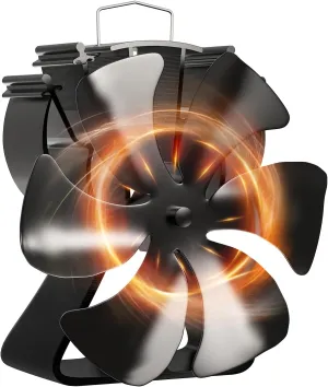 VODA Wood Stove Fan 6 Blades Heat Powered Fans Newly Designed Fireplace Fans for Wood Burning Stoves Fans for Log Burner Fireplaces with Thermometer