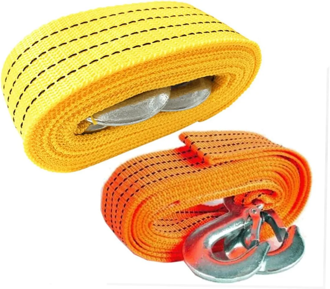 Wakauto 1set Nylon Car Trailer Rope Heavy Duty Tow Strap Kit with Hooks Outdoor Tool Random Color Glove Included Sturdy Winch Rope for Towing