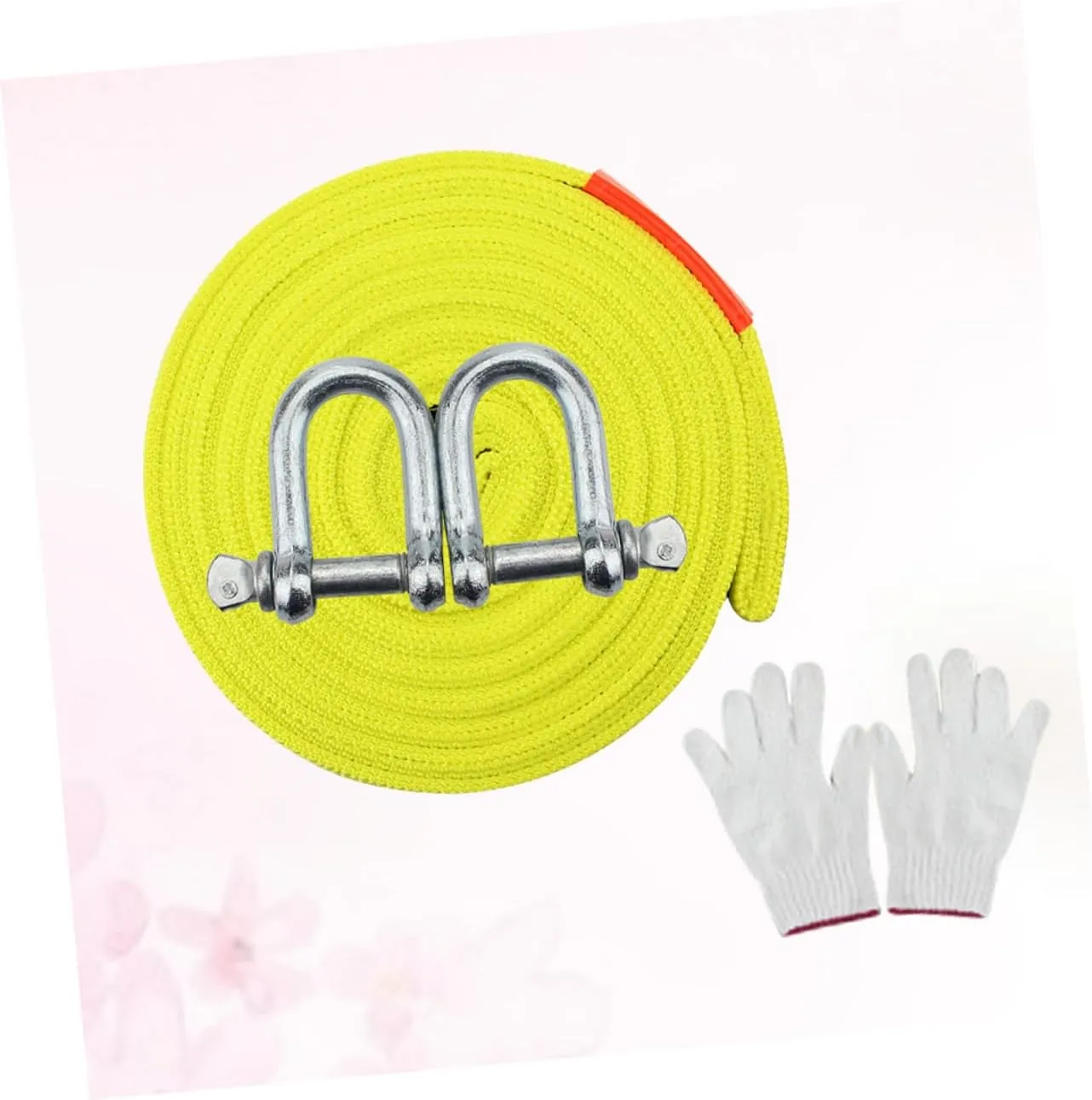 Wakauto 1set Nylon Car Trailer Rope Heavy Duty Tow Strap Kit with Hooks Outdoor Tool Random Color Glove Included Sturdy Winch Rope for Towing