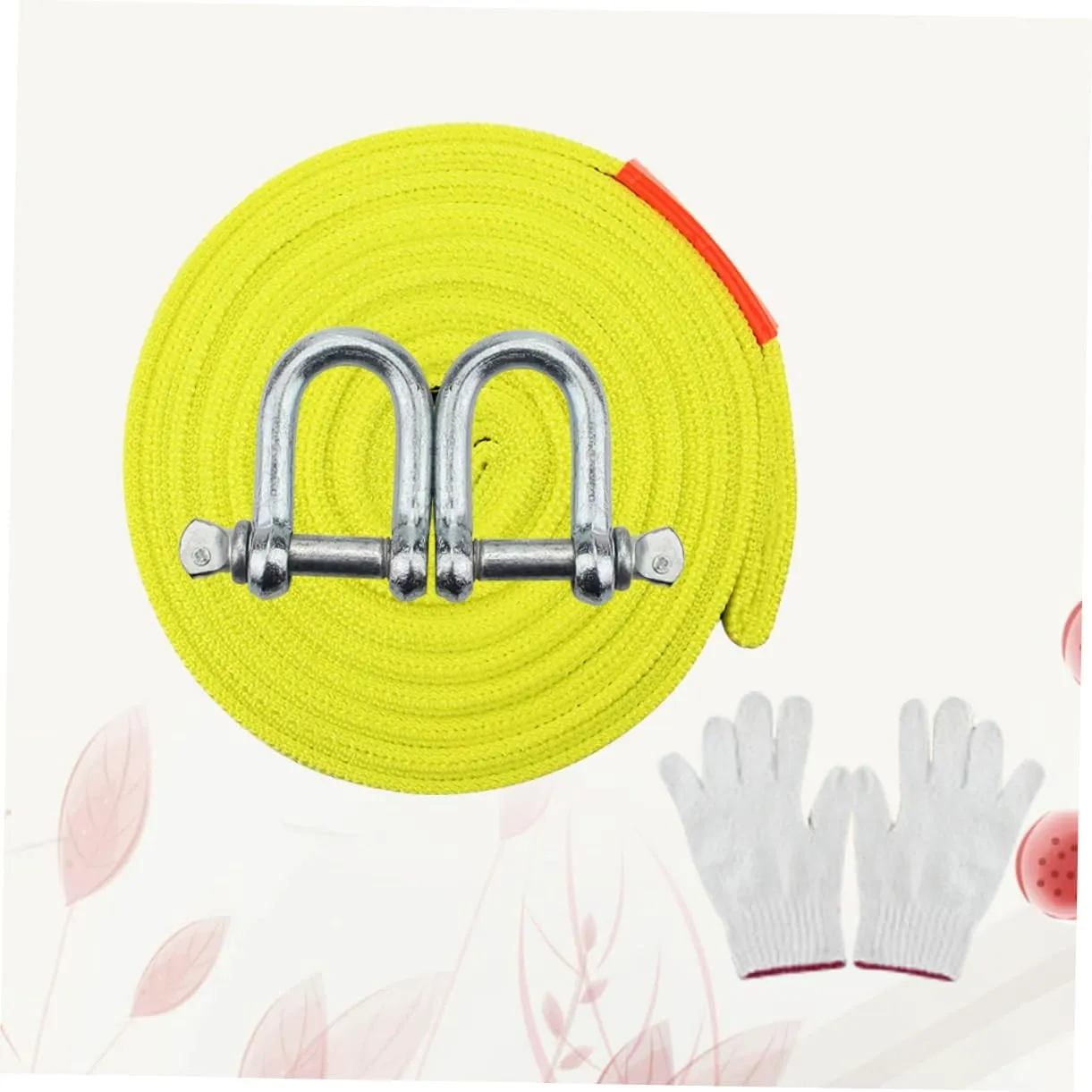 Wakauto 1set Nylon Car Trailer Rope Heavy Duty Tow Strap Kit with Hooks Outdoor Tool Random Color Glove Included Sturdy Winch Rope for Towing
