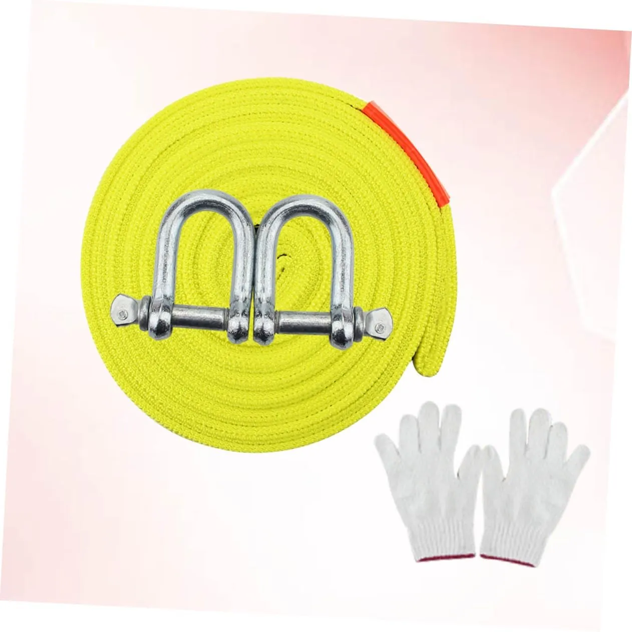 Wakauto 1set Nylon Car Trailer Rope Heavy Duty Tow Strap Kit with Hooks Outdoor Tool Random Color Glove Included Sturdy Winch Rope for Towing