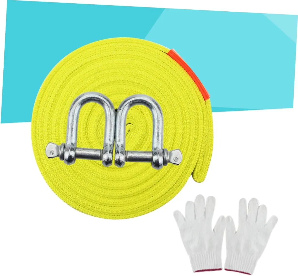 Wakauto 1set Nylon Car Trailer Rope Heavy Duty Tow Strap Kit with Hooks Outdoor Tool Random Color Glove Included Sturdy Winch Rope for Towing
